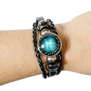 Pisces Zodiac Leather Adjustable Bracelet Unisex Multilayer Horoscope New